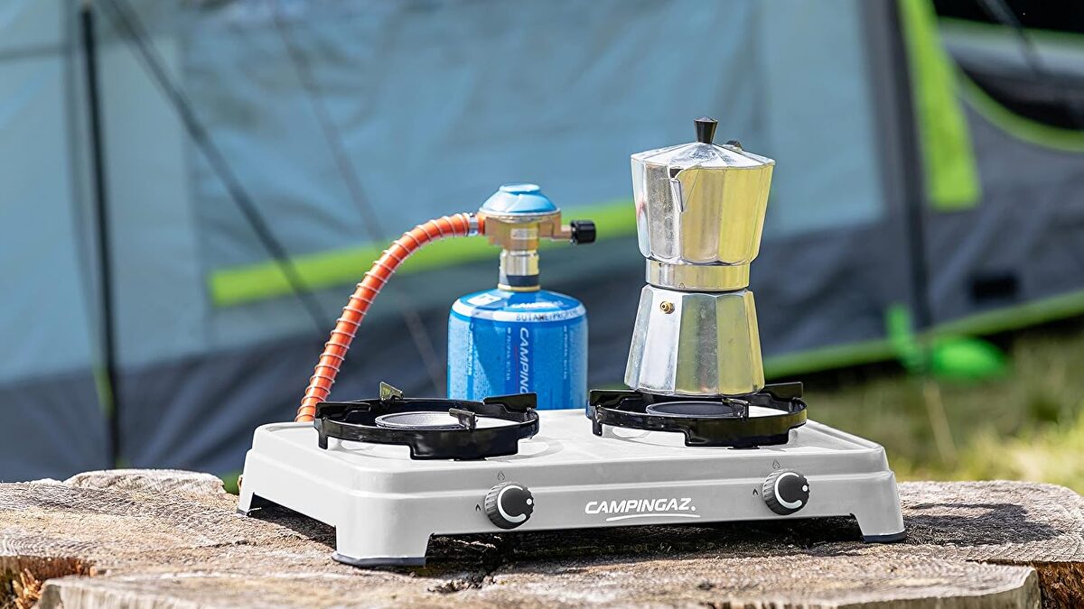 Cocina De Gas Portátil 2 Fuegos Con Parrilla - Ideal Para Camping Y Exterior, Funciona Con Butano Y Propano
