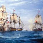 Detalle de una pintura conmemorativa de la batalla de Trafalgar.