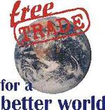 LIBRE COMERCIO PARA UN MUNDO MEJOR, reza este cartel.
