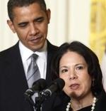 Barack Obama y Nancy DeParle.