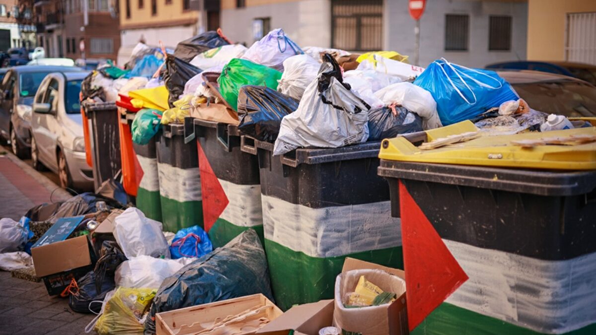 La "estrambótica" campaña del PSOE con IA: pintan banderas palestinas en cubos de basura