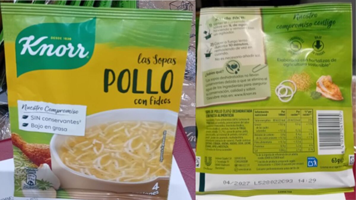 AESAN pide no consumir estos lotes de sopa Knorr por contener metal y caucho