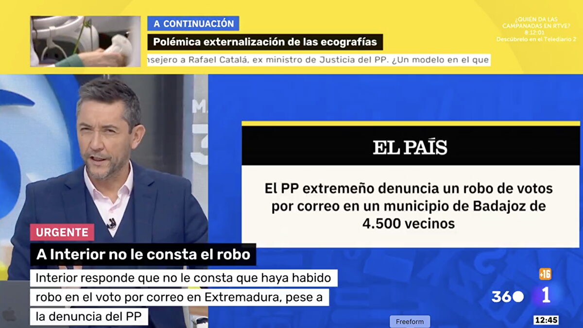 TVE y Javier Ruiz se inventan un bulo sobre el robo de votos en Extremadura y la Guardia Civil lo desmiente