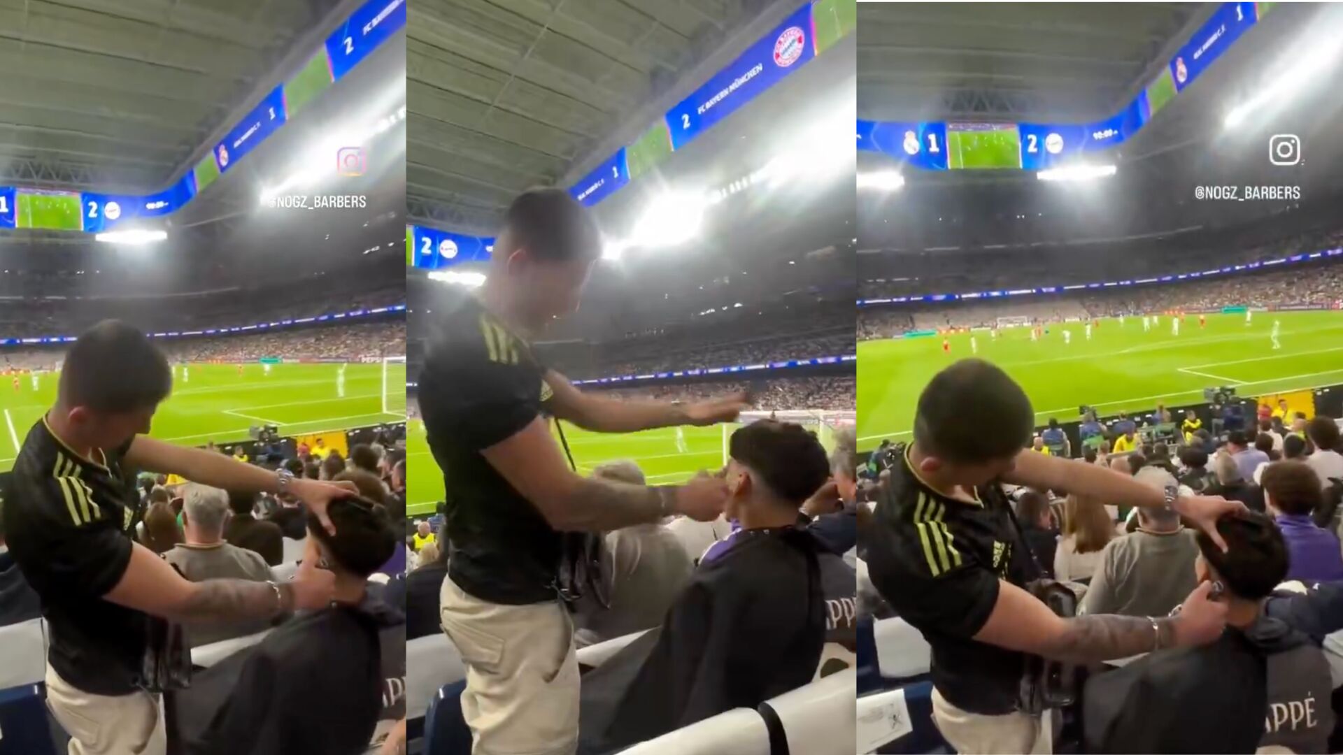 La insólita sesión de peluquería en la grada del Bernabéu con el Real Madrid-Bayern en juego