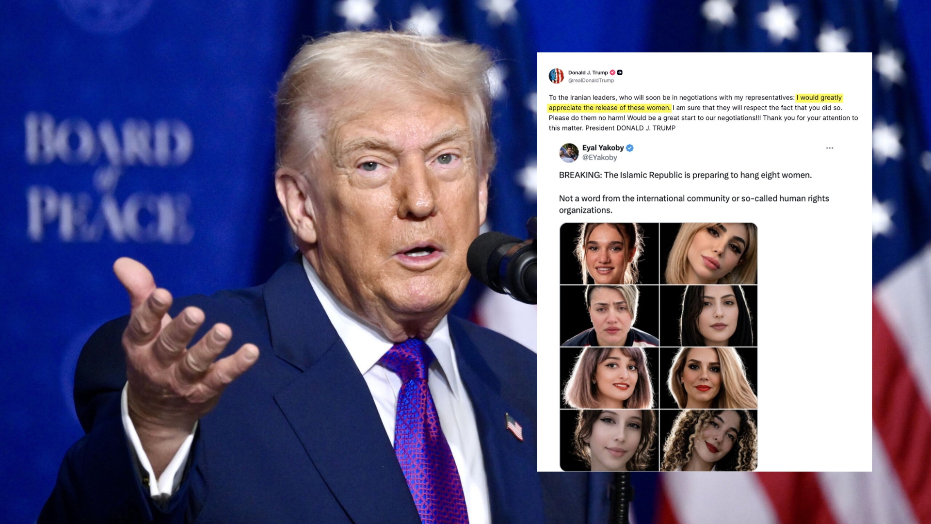 Trump pide la liberación de ocho mujeres condenadas a muerte en Irán