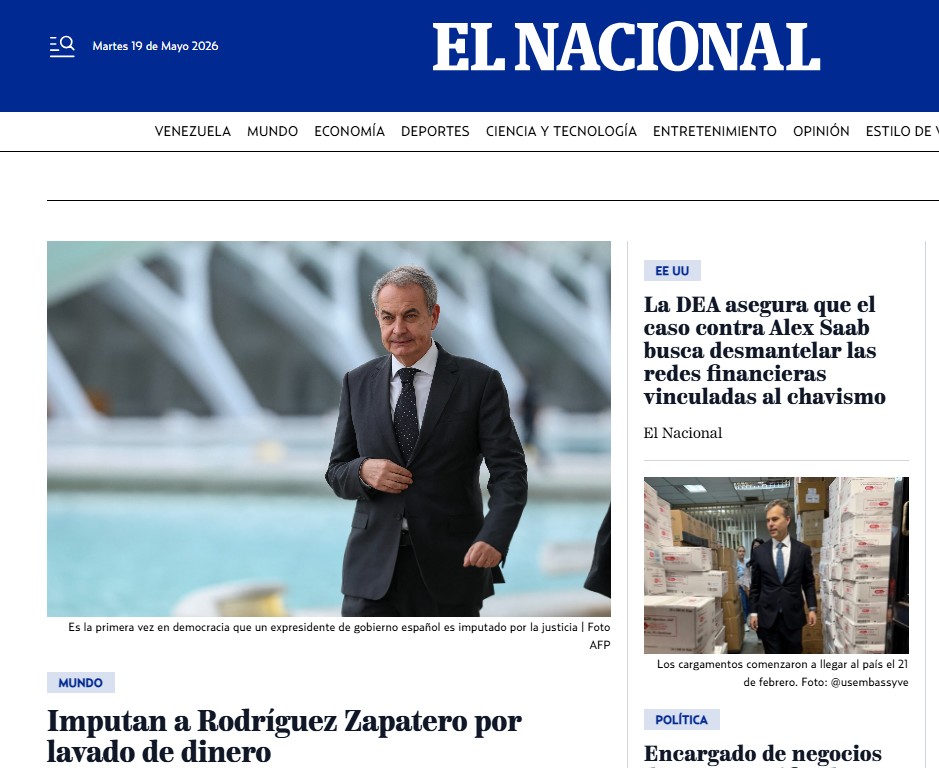 La imputación de Zapatero, portada en Venezuela y noticia en medio mundo