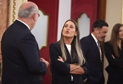 La portavoz de Junts en el Congreso, Miriam Nogueras, durante la visita del Papa León XIV al Congreso de los Diputados.