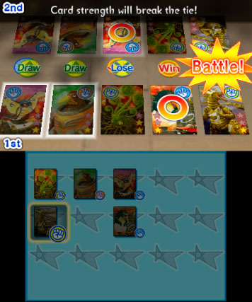 El juego de cartas central en el juego es similar al piedra, papel o tijera